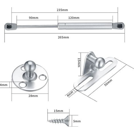 Lot de 2 ressorts à gaz, 60 N vérin pneumatique pour meubles, pistons pour portes de cuisine, piston à gaz pour portes, charnière d\'armoire, bras amortisseur pour charnière de meubles de (1/4)