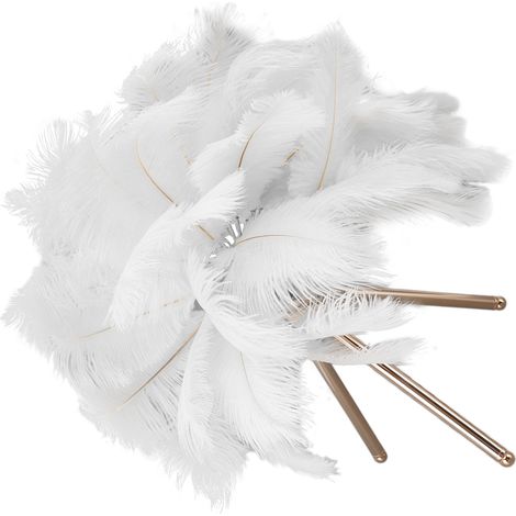 Lampe de table en plumes d'autruche blanches, rechargeable USB, pied trépied doré, 40 plumes artificielles pour chambre à coucher (1/5)