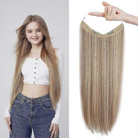 Extension de cheveux avec fil invisible et transparent, taille ajustable et clips résistants amovibles, 30 cm (12 pouces), blond doré