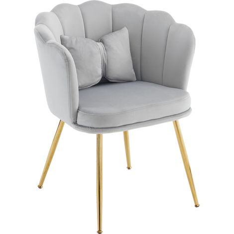 Chaise moderne en velours avec dossier en forme de feuille et pieds métalliques dorés (1/5)