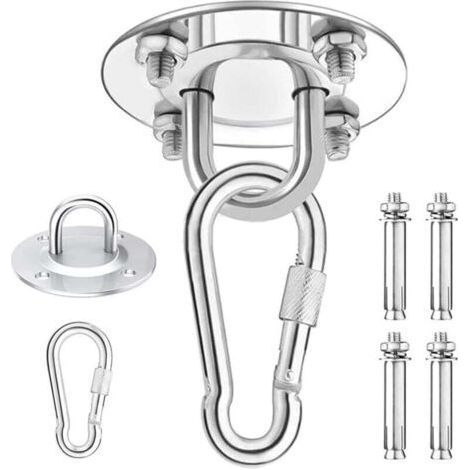 Lourds Crochet ​De Plafond, 450KG Capacité Acier Inoxydable Hamac à Suspendre kit 180°Rotation pour Béton Bois Ensembles, Chaise accrochante, Lampe accrochante, Hamac, Yoga, avec Vis de Fixat (1/5)
