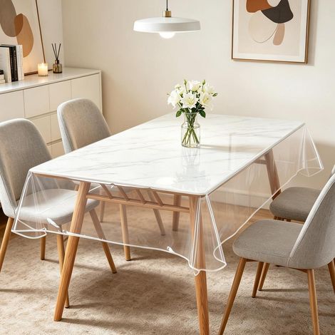 Transparente Tischdecke 140x180 cm abwaschbar, PVC Schutzmatte wasserdicht