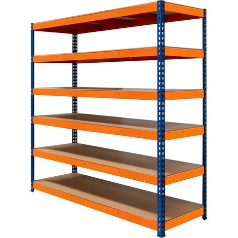 Lagerregal S-Rax Regal 6 Böden  180 x 180 x 60cm Schwerlaststahl  300kg Kapazität pro Fach  Verstellbare Böden & Schraubenlos  Lager Werkstatt Garage [mit Gummifüße & 3 verstärkte Stützstangen]
