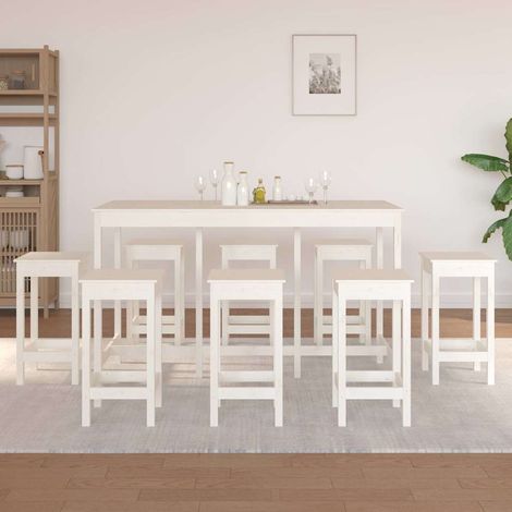 vidaXL Ensemble de bar 9 pcs Blanc Bois de pin massif (1/5)