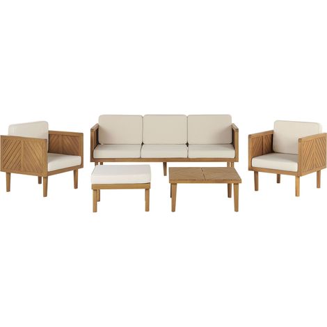 Lounge Set mit Tisch und Ottomane 5-Sitzer BARATTI Akazienholz Braun