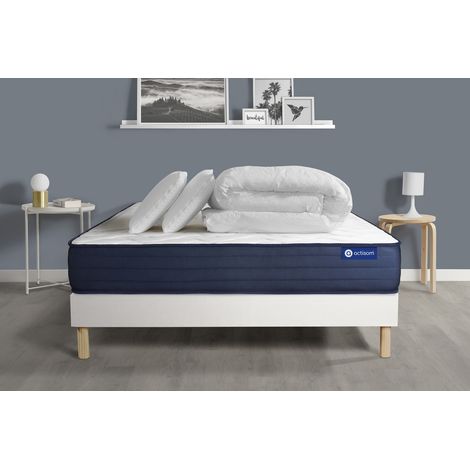 Ensemble matelas sommier Actiflex life 140 x 190 cm 2 oreillers et couette Ressorts ensachés et mémoire de forme - Couleur : Blanc (1/5)