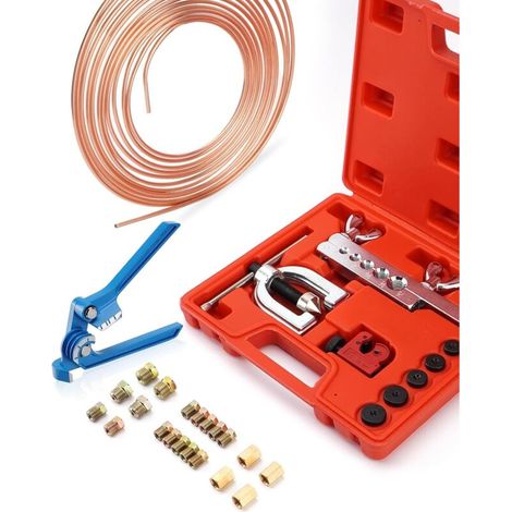Kit D'Outils Pour éLargir Les Conduites De Frein,7.62 m de câble de Frein Ø 4.75 mm en Acier en kit (16 raccords + 4 connecteurs), Cintreuse Tube cuivre,Kit de conduites de Frein (1/4)