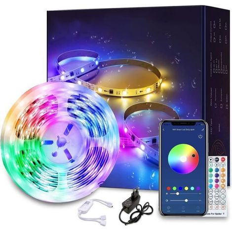10M Ruban LED,IP65 étanche,5050 RGB,WiFi APP,Télécommande,Voice Control,Salon Chambre (1/4)