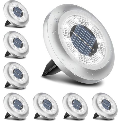 Luci solari da giardino per esterni, 600 mAh, 8 LED, per giardino, prato, vialetto, cortile, paesaggio, passerella (set da 8, bianco brillante) (1/4)