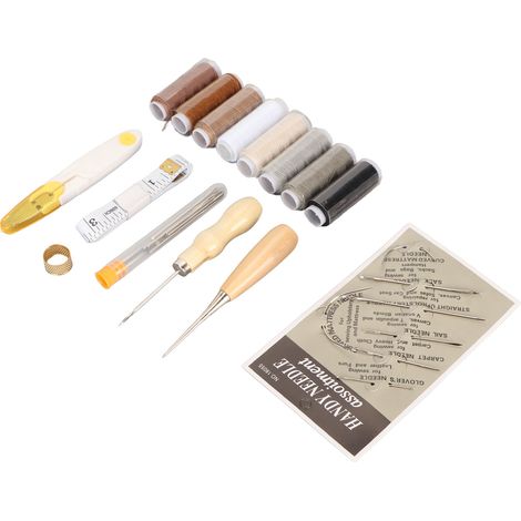 Ce kit de 30 pièces pour la réparation et la couture du cuir comprend une aiguille à coudre à gros chas, des outils de traitement du cuir et des fournitures pour le bricolage en cuir. (1/5)