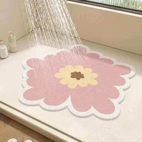 Tapis de douche rond en PVC Loofah antidérapant 50 cm Rose motif (1/5)