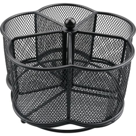 Organiseur de bureau métal, 13,7×18 cm, noir, porte-stylos et maquillage (1/5)
