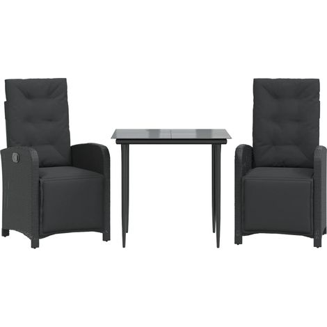 Maison Exclusive - 3-tlg. Bistro-Set mit Kissen Schwarz Poly Ratt