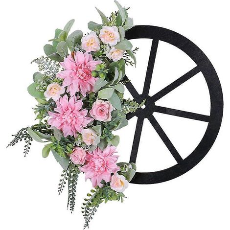 Couronne de fleurs décorative printanière 2024, cercle, pendentif pour fête intérieure ou extérieure (1/4)