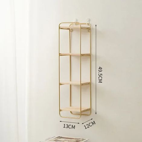 (B-golden) Étagère murale rectangulaire flottante, structure métallique et fond en bois, idéale pour ranger et exposer des objets du quotidien et décorer votre intérieur. (1/5)