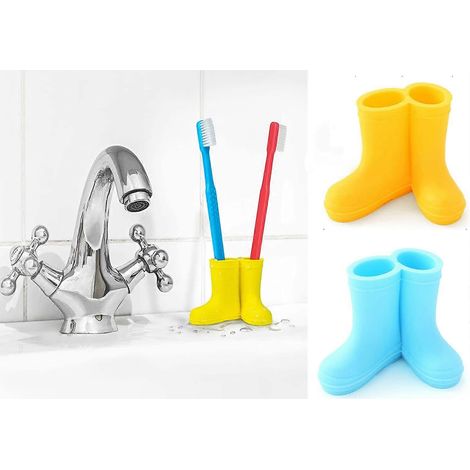 Lot de 2 porte-brosses à dents en silicone en forme de bottes de pluie, joli organisateur pour votre salle de bain. Porte-brosses à dents idéal pour les enfants, support de rasoir de sécurité multifon (1/5)