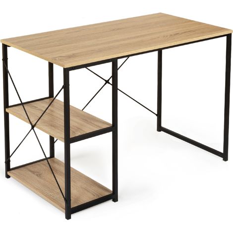 Idmarket – Bureau droit DETROIT en bois et métal – Longueur 110 cm x Largeur 60 cm x Hauteur 75 cm – 2 étagères intégrées – Style industriel