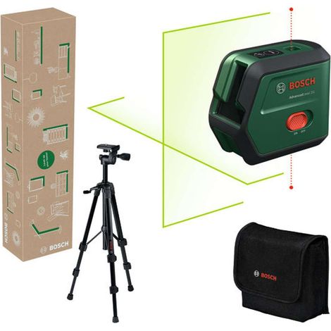 Set laser a linee incrociate Bosch AdvancedLevel 2G, 1 batteria da 2,0 Ah e treppiede TT 120