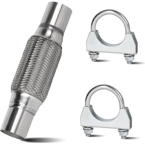 Tuyau d'échappement Flexible de 45 mm, Raccord de Tuyau en Acier Inoxydable 150 mm x 250 mm avec 2 Colliers de Serrage, Pièces de Montage pour Echappement Voiture (1/5)