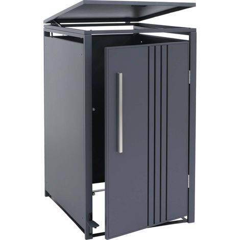 [NEUWERTIG] 1er-Mülltonnenverkleidung HHG-581, Mülltonnenbox Mülltonnenhaus, Deckel Fußpedal Metall 116x68x89cm 35kg anthrazit