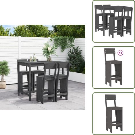 The Living Store Set de mesa y taburetes altos jardín 5 piezas madera pino gris - Muebles de exterior