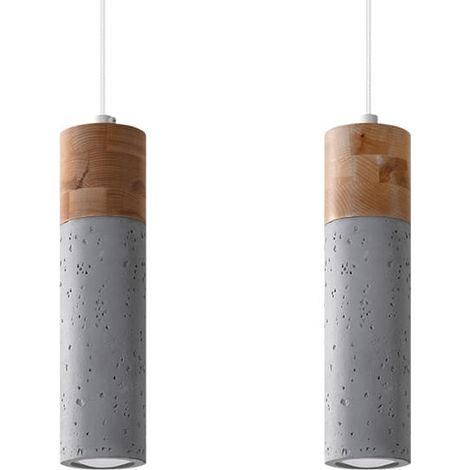 Sollux Lighting Zane Plafoniera a Sospensione Bar Grigio Cemento, Legno Naturale, 30cm (1/5)