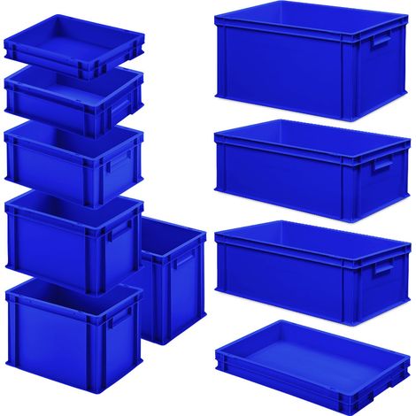BRB Set mit 10 Eurobehältern in 9 versch. Größen/Höhen, 6x 400x300 / 4x 600x400 mm, blau