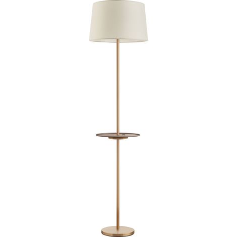Lámpara de pie ROMESA latón+nogal E27 USB (1/2)