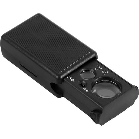 Mini loupe de poche à double lentille 30X/60X pour bijoux avec éclairage LED UV, loupe en verre à traction (1/5)