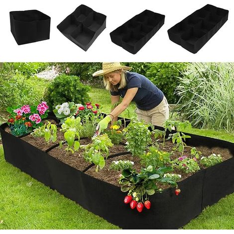 Sac de plantation rectangulaire en feutre multi-compartiments (30 x 30 x 30 cm, 1 poche) pour jardin, idéal pour la culture de légumes, tomates et pommes de terre. (1/4)