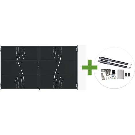 Portail battant acier noir mat 3,5m NALI VELETA H.200cm + moteur Ranger B150 (1/5)