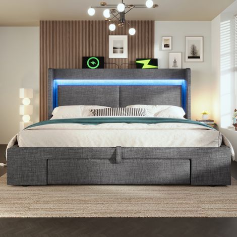 letto letto matrimoniale 160x200 contenitore LED OKMYHOME