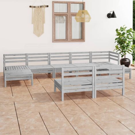 Salon de jardin 9 pcs Ensemble Table et Chaise de Jardin - Blanc Bois de pin massif BV934162 - BonneVie (1/5)