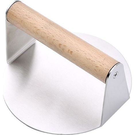 Pressa per hamburger in acciaio inox, pressa per griglia resistente con manico in legno, pressa rotonda per pancetta, schiacciapatate per cucinare (1/4)