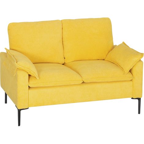Sofa mit Schaumstoffpolsterung, abnehmbaren Kissen, Metallarmlehnen und -beinen, modern, platzsparend, 130 x 77 x 84 cm (Gelb)