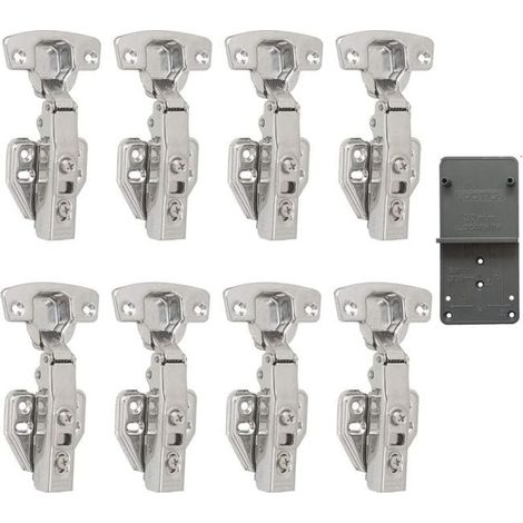 Charnières 110° à recouvrement total avec amortisseur intégré, fermeture auto pour placards et meubles, lot de 8, finition laiton brossé (1/4)