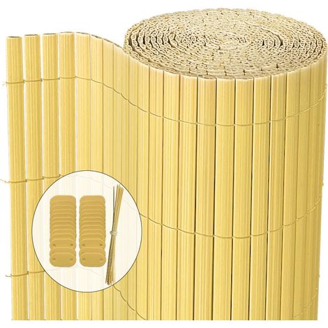 VOUNOT PVC Privacy Screening Fence 100 x 500 cm, Double Reinforced Struts Bamboo