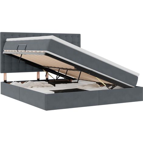 Maison Exclusive - Lit de rangement LED avec matelas Gris foncé 160 x 200 cm