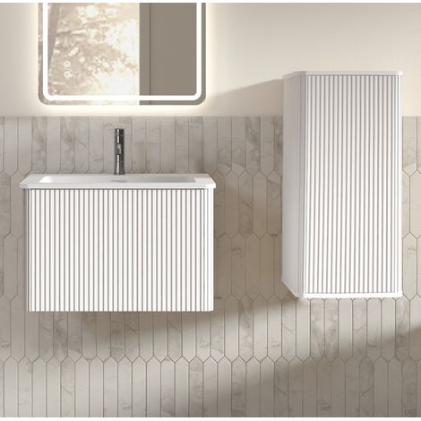 Mueble de lavabo suspendido 61x46,5x37 cm de MDF y contrachapado, blanco – MEUBLIV (1/5)