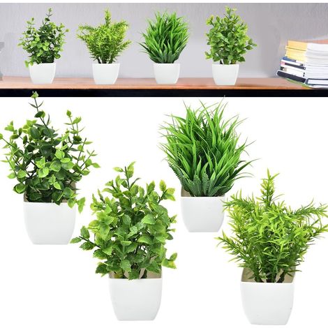 4PCS Plantes Artificielles Intérieur Mini Plantes Artificielles Verdure Plastique Faux Plantes avec Pot Plantes Vertes Artificielles en Plastique pour Maison Bureau Décoration Intérieur (1/5)