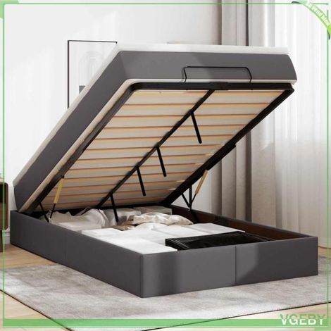 Cadre de lit ottoman avec matelas - Modèle 3311034 - 120x200 cm - Similicuir gris - Rangement hydraulique (1/5)