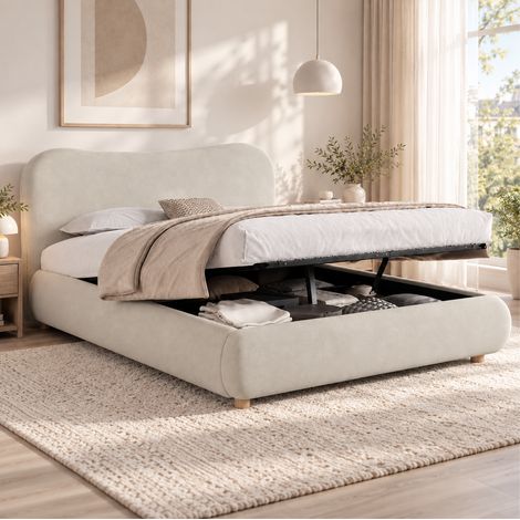 Letto matrimoniale contenitore 180x200 cm in velluto crema, senza materasso – MEUBLIV (1/5)