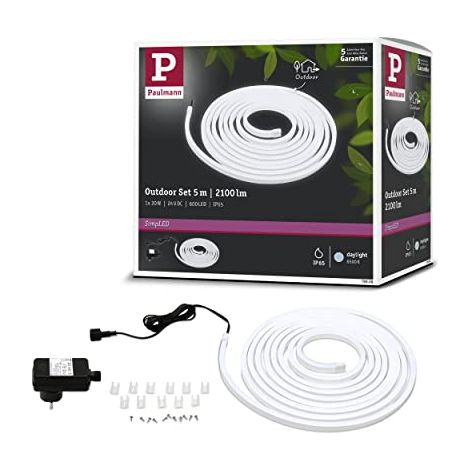 PAULMANN 78908 KIT BÁSICO EXTERIOR SIMPLE 5 M IP65 20 W 2100 LM 6500 K 24 VA LUZ DÍA PLÁSTICO BLANCO, 5M