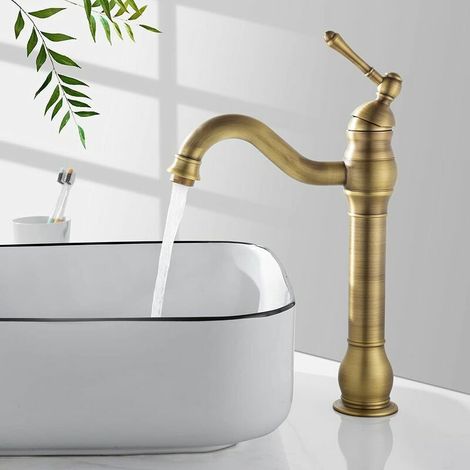 Mitigeur Lavabo Laiton Antique Levier Unique Pivotant 360° Robinetterie Salle de Bain Élégante et Durable (1/4)