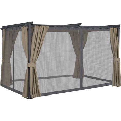 Pergola Integrale Edition Moskitonetz versenkbares Dach 3x4M und 4 Vorhänge taupe