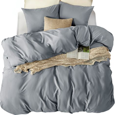 Set Lenzuola in Microfibra 4 Pezzi Traspirante 135x200 cm Grigio (1/5)