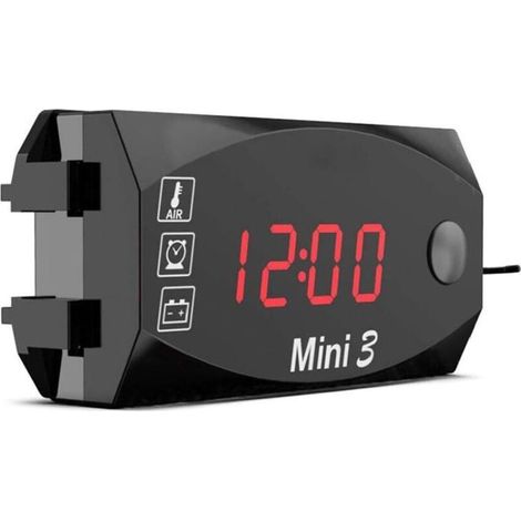 Stück 12V Motorrad Digitaluhr Voltmeter Thermometer Motorrad-Nachrüstzubehör 3-in-1 Elektronisches Messgerät für Motorräder, Hochpräzision Rot (1/5)