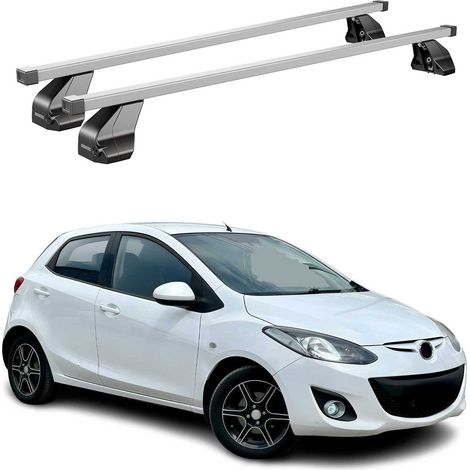 OMAC Dachträger Querträger Stahl für Mazda2 mk2 2009-2014 FL – Abschließbar – City-Crash-getestet – DIN 75302:2019 – ISO/PAS 11154:2006 – Max. 75 kg Silber (1/5)