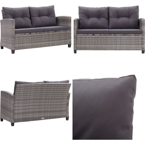 2-Sitzer-Gartensofa mit Kissen Grau 124 cm Poly Rattan - Gartensofa - Outdoor Möbel - Sitzgruppe - Rattan Gartenmöbel - Gartenlounge - Home & Living (1/5)
