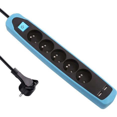 Electraline 35617 Multipresa con 5 Prese e 2 usb Cover in Silicone protezione contro impatto, blu, 2 m (1/4)